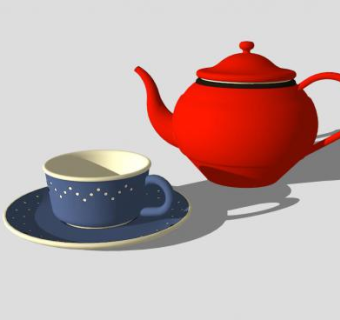 搪瓷茶壶茶杯陶瓷茶具SU模型下载_sketchup草图大师SKP模型