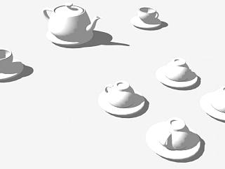现代白色茶壶茶具SU模型下载_sketchup草图大师SKP模型