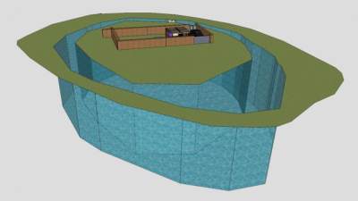 围墙房子鱼缸SU模型下载_sketchup草图大师SKP模型