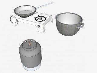 丙烷罐燃气炉与锅SU模型下载_sketchup草图大师SKP模型