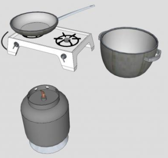 丙烷罐燃气炉与锅SU模型下载_sketchup草图大师SKP模型