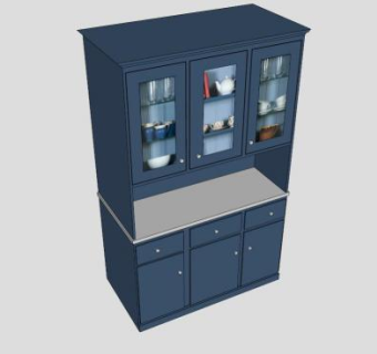 浅蓝厨房橱柜SU模型下载_sketchup草图大师SKP模型