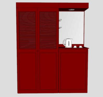 红色旧橱柜SU模型下载_sketchup草图大师SKP模型