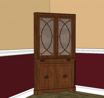 复古木角 柜橱柜SU模型下载_sketchup草图大师SKP模型