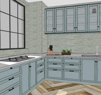 宜家L型内阁厨房橱柜SU模型下载_sketchup草图大师SKP模型