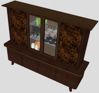 老式胡桃木橱柜SU模型下载_sketchup草图大师SKP模型
