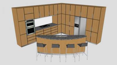 现代厨房L型橱柜SU模型下载_sketchup草图大师SKP模型