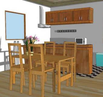 简易U型厨房橱柜SU模型下载_sketchup草图大师SKP模型