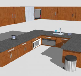 现代U型橱柜SU模型下载_sketchup草图大师SKP模型