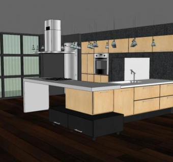 现代L型家具橱柜SU模型下载_sketchup草图大师SKP模型