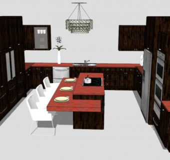 美食厨房U型橱柜SU模型下载_sketchup草图大师SKP模型