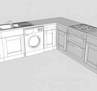厨房L型炊具橱柜SU模型下载_sketchup草图大师SKP模型