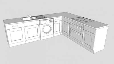 厨房L型炊具橱柜SU模型下载_sketchup草图大师SKP模型