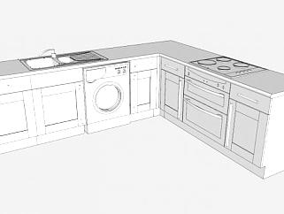 厨房L型炊具橱柜SU模型下载_sketchup草图大师SKP模型