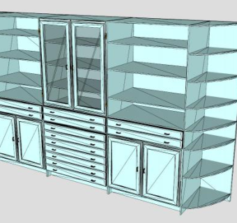 实木浅蓝橱柜SU模型下载_sketchup草图大师SKP模型