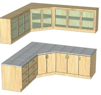 角落吊柜地柜厨柜SU模型下载_sketchup草图大师SKP模型