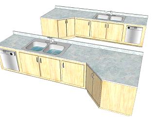 厨房洗碗机水池橱柜SU模型下载_sketchup草图大师SKP模型