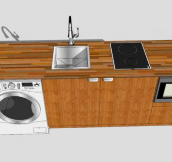 一字小厨房橱柜SU模型下载_sketchup草图大师SKP模型