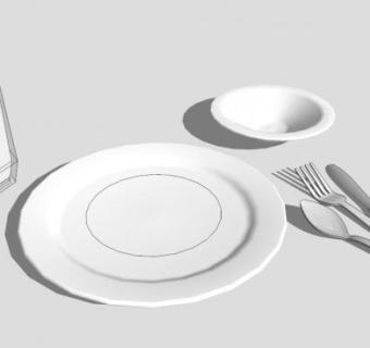 现代白色成套餐具SU模型下载_sketchup草图大师SKP模型