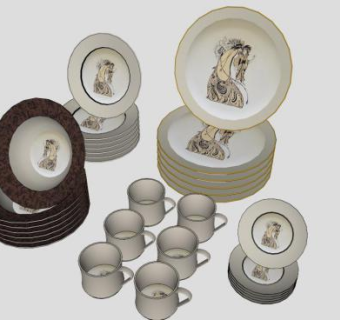 古董瓷器餐具SU模型下载_sketchup草图大师SKP模型