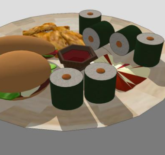 联合汉堡寿司食品SU模型下载_sketchup草图大师SKP模型