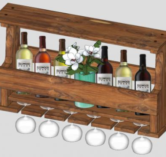 胡桃木酒水架SU模型下载_sketchup草图大师SKP模型