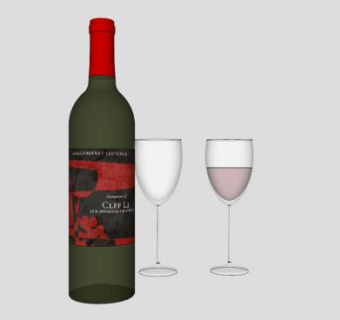 有标签的酒瓶玻璃杯SU模型下载_sketchup草图大师SKP模型