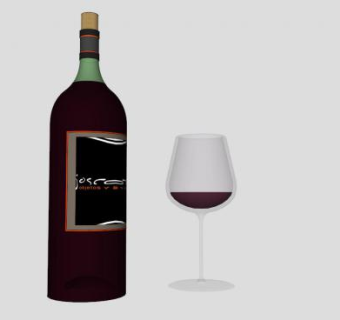 红酒酒瓶玻璃杯SU模型下载_sketchup草图大师SKP模型