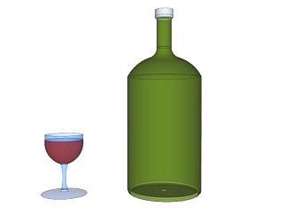 红酒绿瓶玻璃杯SU模型下载_sketchup草图大师SKP模型