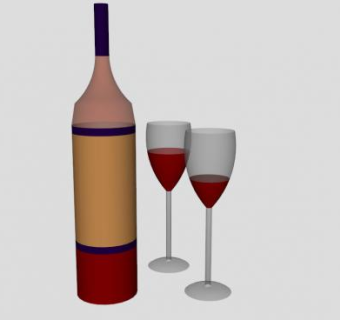 红酒酒瓶酒杯SU模型下载_sketchup草图大师SKP模型