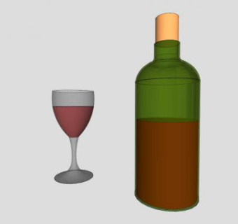绿色酒瓶酒水高脚杯SU模型下载_sketchup草图大师SKP模型