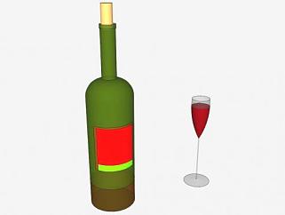 酒杯和酒瓶SU模型下载_sketchup草图大师SKP模型