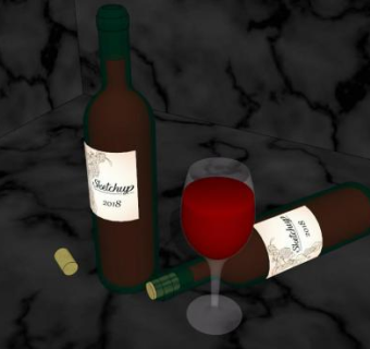 波尔多葡萄酒与酒杯SU模型下载_sketchup草图大师SKP模型