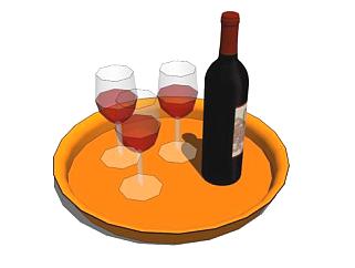 托盘上的红酒与酒杯SU模型下载_sketchup草图大师SKP模型