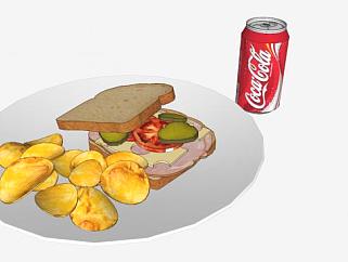 三明治配薯条和饮料SU模型下载_sketchup草图大师SKP模型