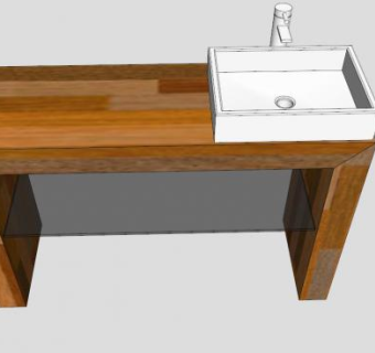 实木桌台上盆水槽SU模型下载_sketchup草图大师SKP模型