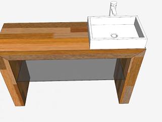 实木桌台上盆水槽SU模型下载_sketchup草图大师SKP模型