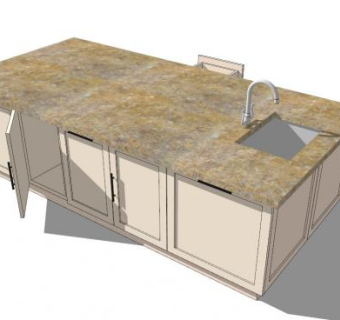 大理石顶部厨房岛盆SU模型下载_sketchup草图大师SKP模型