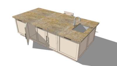 大理石顶部厨房岛盆SU模型下载_sketchup草图大师SKP模型