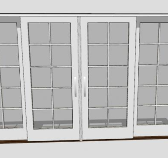 传统推拉门4面板SU模型下载_sketchup草图大师SKP模型