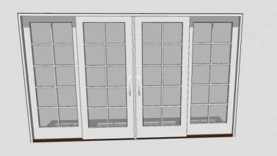 传统推拉门4面板SU模型下载_sketchup草图大师SKP模型