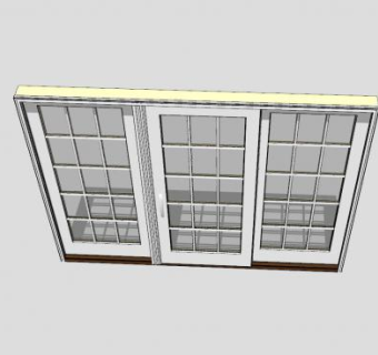 传统推拉门3面板SU模型下载_sketchup草图大师SKP模型