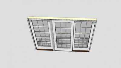 传统推拉门3面板SU模型下载_sketchup草图大师SKP模型