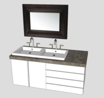 厕所柜架双水槽SU模型下载_sketchup草图大师SKP模型