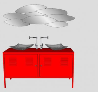 卫浴柜红色双水槽SU模型下载_sketchup草图大师SKP模型