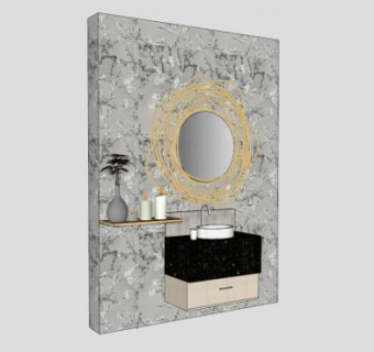 大理石镜子清洗卫浴橱柜SU模型下载_sketchup草图大师SKP模型