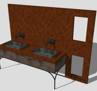 实木大理石脸盆SU模型下载_sketchup草图大师SKP模型