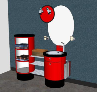 红色卫浴柜架SU模型下载_sketchup草图大师SKP模型
