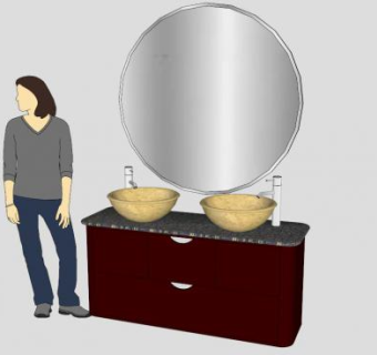 双盆式梳妆台SU模型下载_sketchup草图大师SKP模型