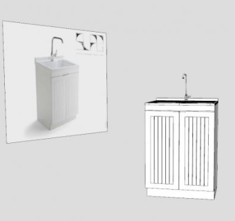 配有水龙头和洗涤槽的洗衣柜SU模型下载_sketchup草图大师SKP模型